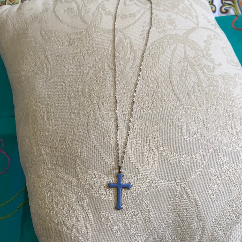 Blue enamel silver cross